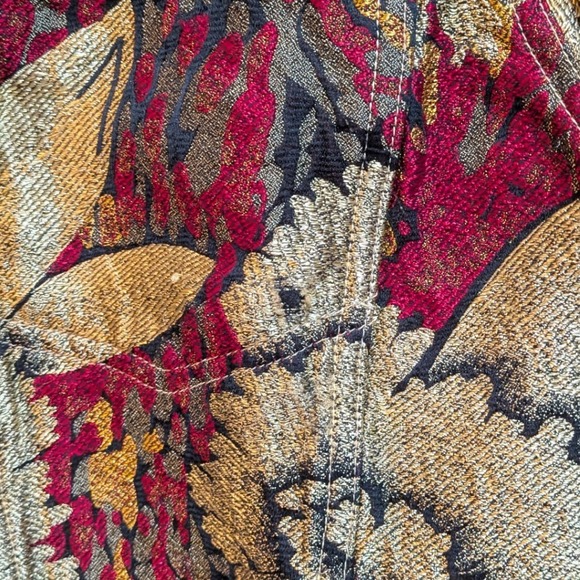 Boho Artsy Old Money Red Gold Silk Blend Vintage Chico's Floral Brocade M Coat - Picture 4 of 9